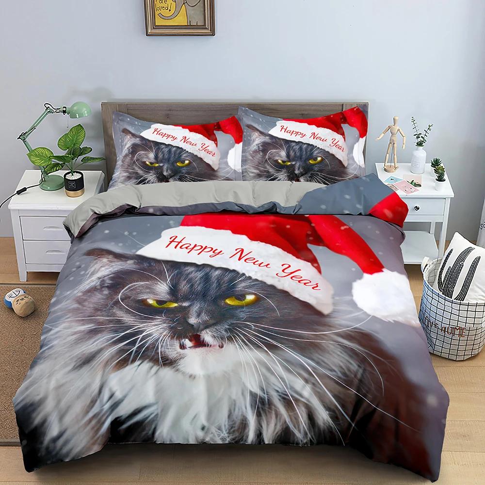 3D zvířecí vzor Sada povlaků na přikrývku Sada povlečení se vzorem roztomilé kočky Polyesterový povlak na přikrývku King Twin Single Size Domácí Textilní Kotě