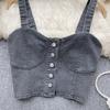 Hongkongský styl Retro Džínový top Dámský Design Jednořadé Slim fit Krátký Pupík Sexy Gyaru Sle Cami Móda