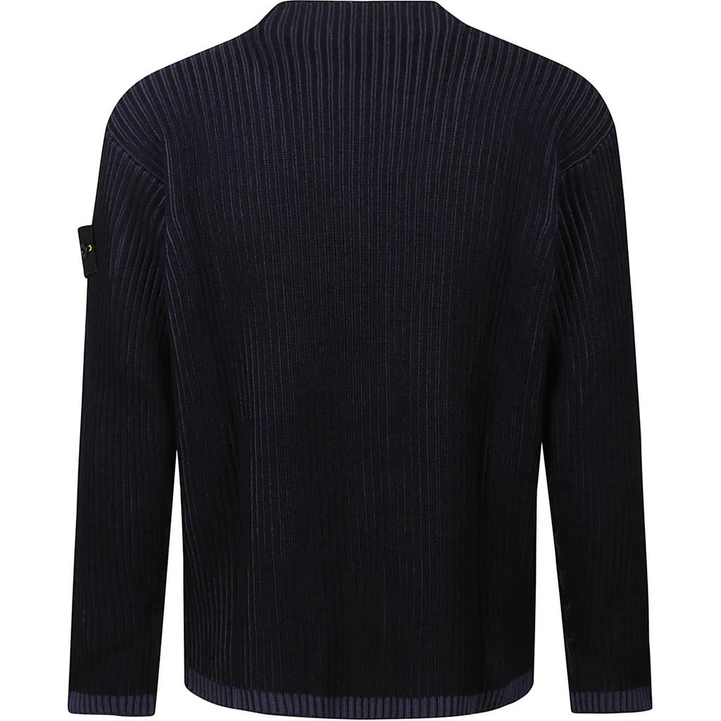 STONE ISLAND Logo Round Neck Pullover Sweater Men Sweater Navy-Blue 8115532C1-V0020
