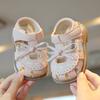 Girls Beach Shoes Simple Bows T-strap Baby Walking Shoes Soft Sole Non-slip 2025 Summer New Toddler Sandals Hollowed-out Trendy