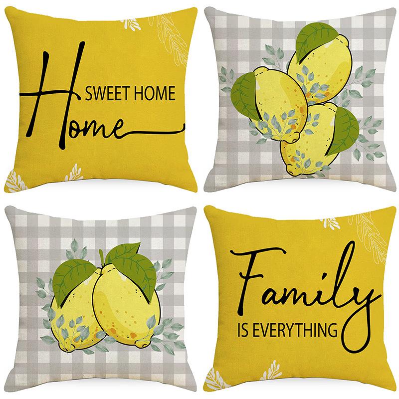 Modern Simple Summer Lemon Print Pillowcase Yellow-green Linen Cushion Cover Nordic Sofa Cushion