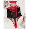 SINGREINY Nightclub Hotsweet Lingerie Erotic Bodysuits 2024 Women Halter Open Crotch Embroidered Love Mesh Sheer Sexy Playsuits