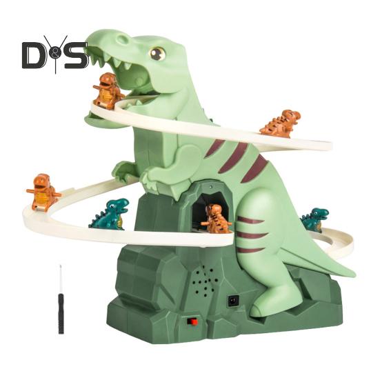 Elektrisches Dinosaurier-Bahn-Rutschenspielzeug mit leichter Musik, Cartoon-Dinosaurier, automatische Treppensteig-Achterbahn, Rutschbahn-Spielzeug, Geschenk für Kleinkinder, Jungen und Mädchen