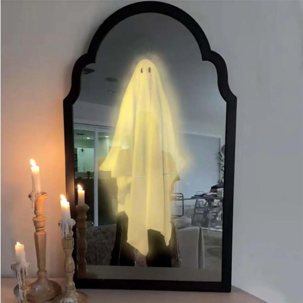 Spooky Halloween Ghost Mirror Creative LED Ghost Mirror Hologram Ghost Mirror  Prank Decor