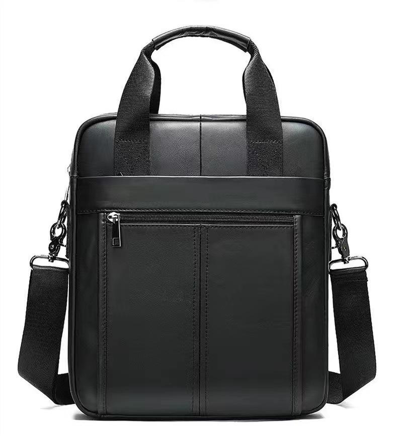 New men's handbag, 100% genuine leather shoulder crossbody bag vertical briefcase business trip messenger bag for 13.3-inch iPad