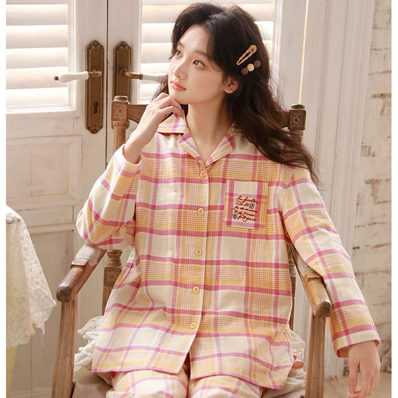 Pajamas Women's Spring and Autumn Models Pure Cotton Long-sleeved Women's Models New Cotton Thin Models Can Be Worn Outside Loungewear Set 19