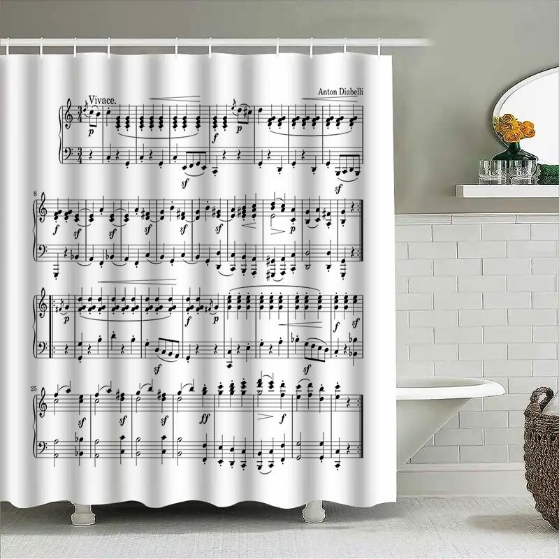 Music Shower Curtain Vintage Sheet Music Decor Bathroom Curtain Waterproof Classical Musician Gift Backdrop