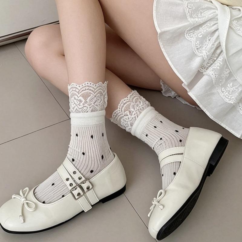 Summer Lightweight Lace Socks - Children's Mid-length Pure Cotton Polka Dot Pile Socks - Women's Breathable Women's Socks