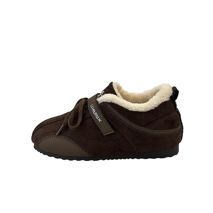 

Fleece German training shoes women s winter 2025 new retro flat shoes warm and thickened Velcro Mao Mao cotton shoes women 40