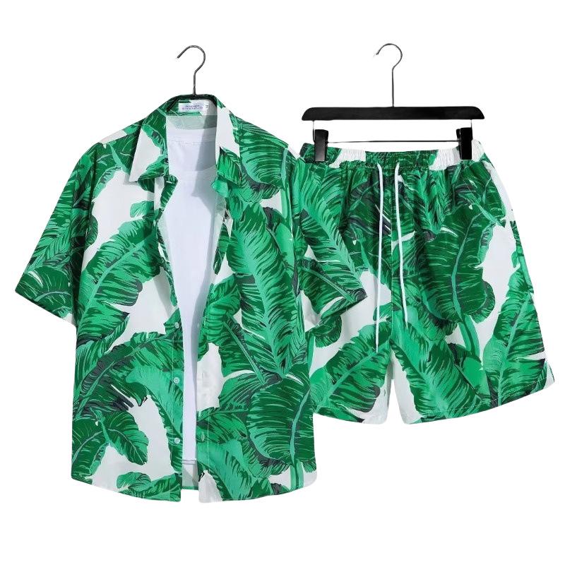 Hawaiian Floral Beach Resort Unisex Two-Piece Set: Loose Short Sleeve Shirt & Shorts