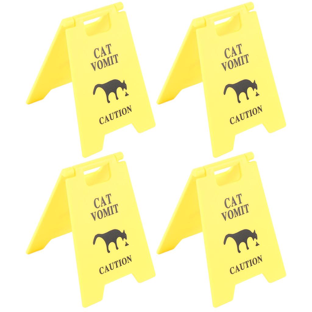 4PCS Cat Vomit Sign Water Resistant ABS 3D Printed Funny Cat Vomit Warning Sign Decoration for Cat Lovers
