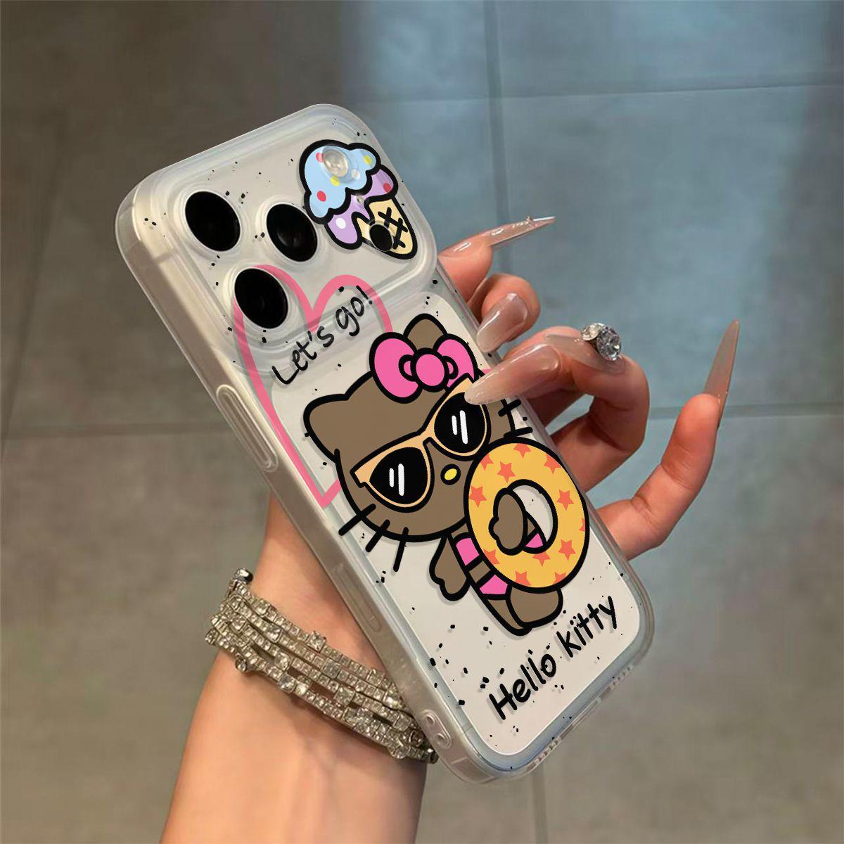 

Swimming Ring KT Cat Phone Case for Apple 17 Pro Max, 13, 15 & 16 - Soft, Drop-Proof with Integrated Camera Button iPhone 15 Plus