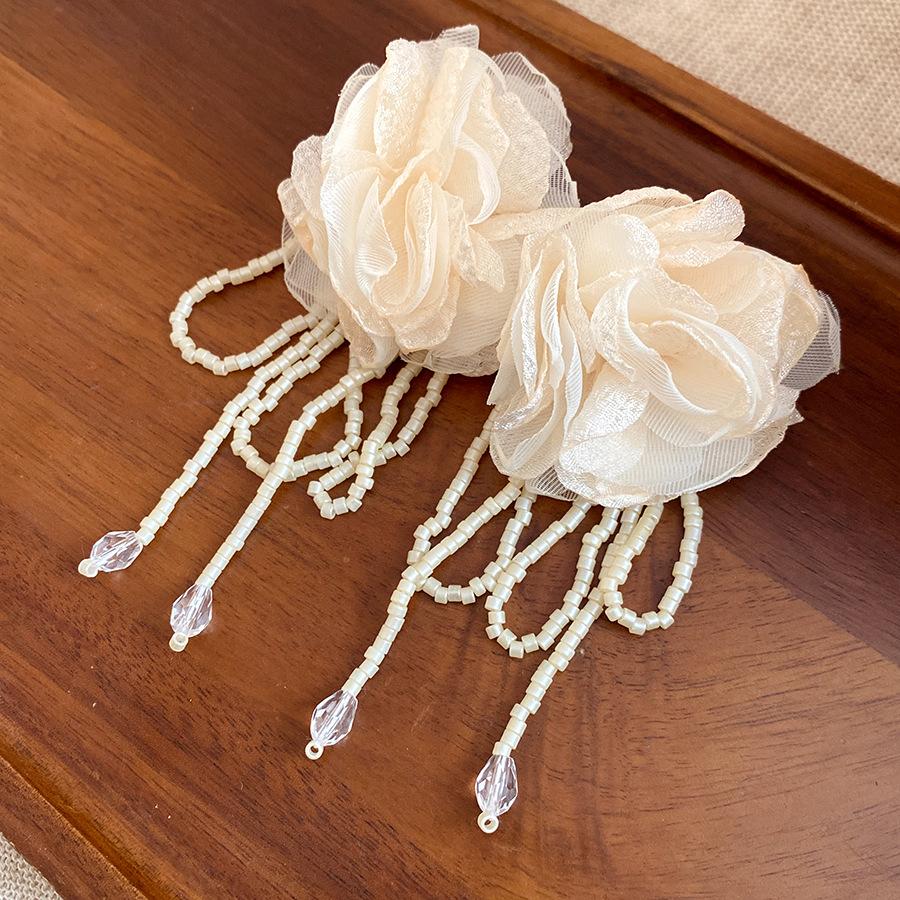 Chiffon Flower Tassel Earrings Sweet and Fresh Design