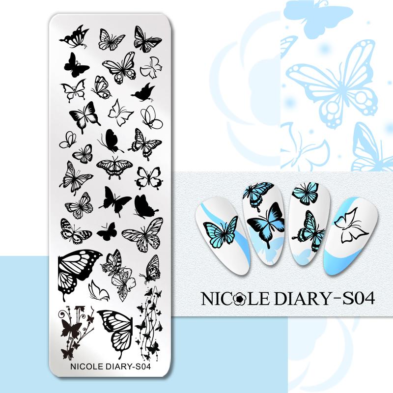 NICOLE DIARY Leaves Flower Nail Art Stamping Plates Drawing Template Geometric Stripe Line 3D Image Stencil Mold Printing Tools