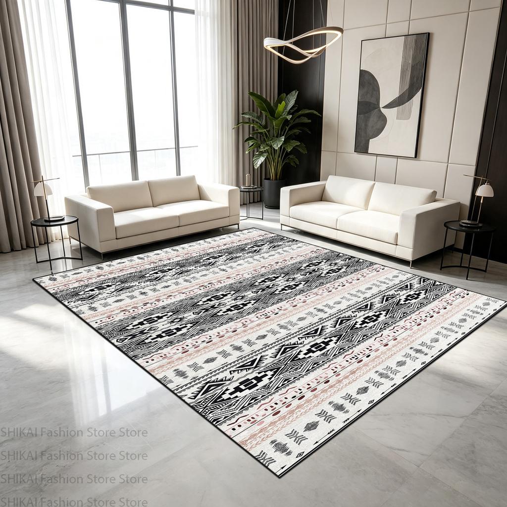 Bohemian Geometric Abstract Style Living Room Carpet Antiskid Soft Fluffy Lounge Rug Easy Cleaning Machine Washable Mat Bedside