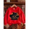 Girls' Beige White Short Sleeve Sweatshirt - Pinkish-Beige Round Neck Casual Winter Sweater with Witch & Pumpkin Print