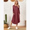 Fall Winter New European American Women's Clothing Solid Color Knit Loose Dress With Side Seam Pockets Curved Hem