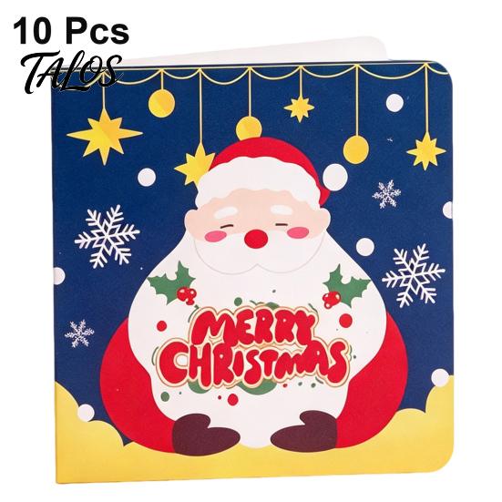 Xmas Message Cards 10Pcs Merry Christmas Greeting Set, Folding Cartoon Blank Note Cards, Festive Blessing for Holiday Gift