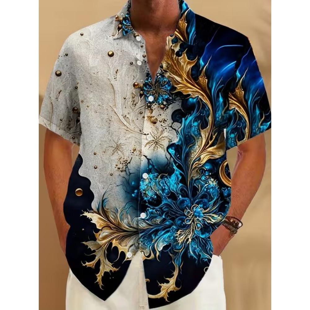Men's Geometry Pattern 3D Print Shirt Button Up Shirt Casual Shirt Summer Shirt Short Sleeve Daily Vacation Clothing