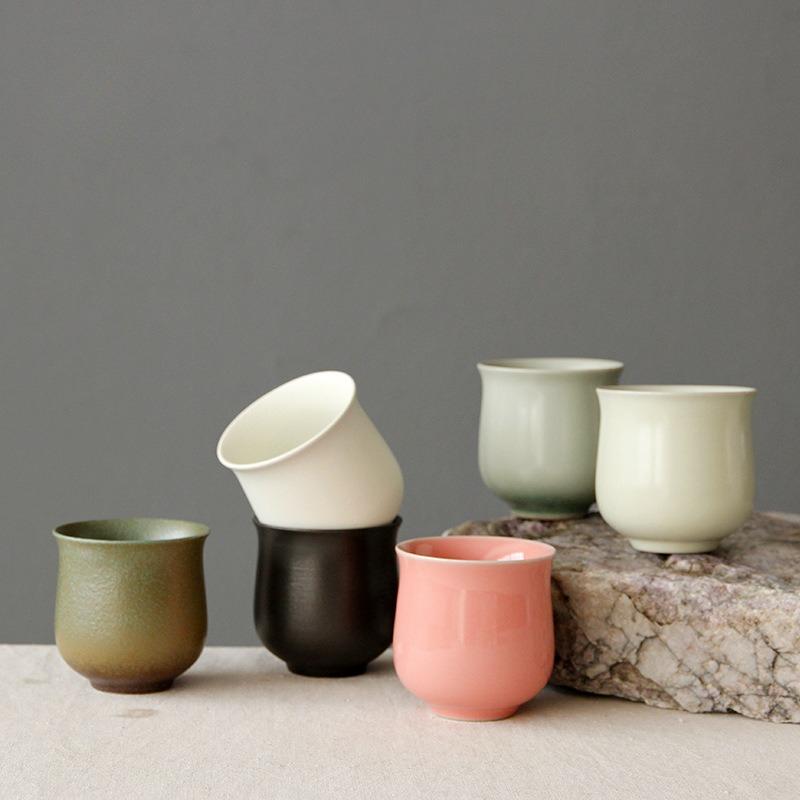 Vintage Large Stoneware Tea Cup Kiln Variation Glaze Coarse Pottery Gongfu Personal Master Cup Handmade Ceramic Drinking Gift