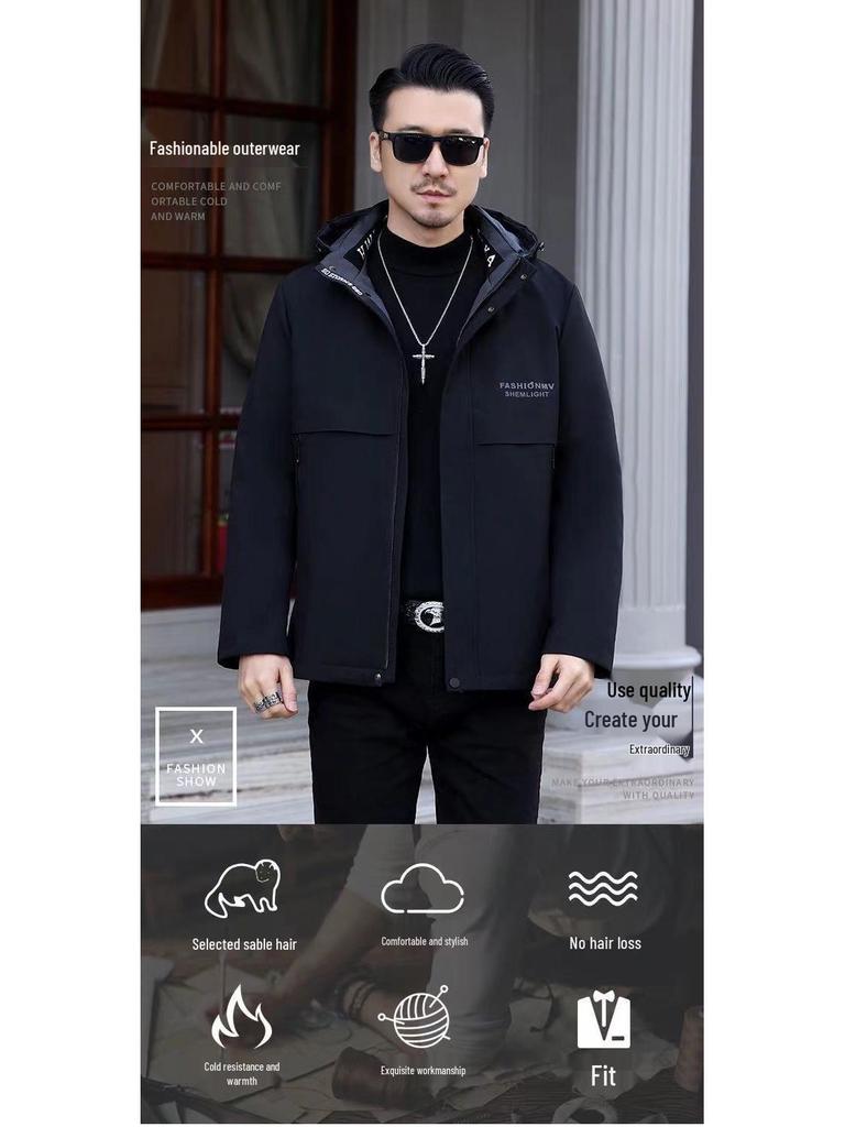 Men's Winter Thick Velvet Lined Fur Parka - Business Casual Mid-Length Coat
