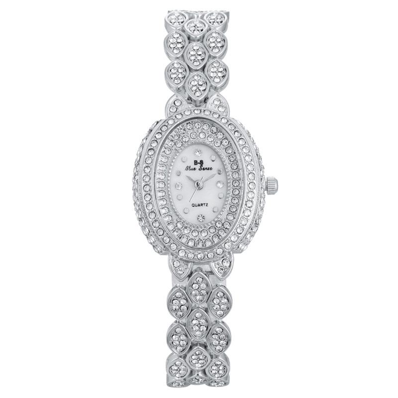 

Женские часы со стразами, овальный циферблат, браслет, женские кварцевые часы серебряный