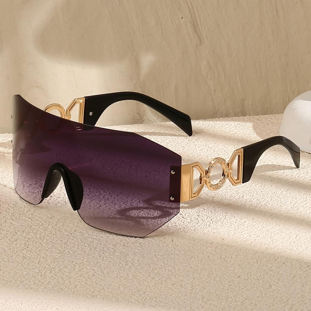 1 Oversized Rimless Rectangular Fashion Sunglasses - Y2K Luxury Classic Gradient Lens, Composite Frame, Ideal for Travel Fashion
