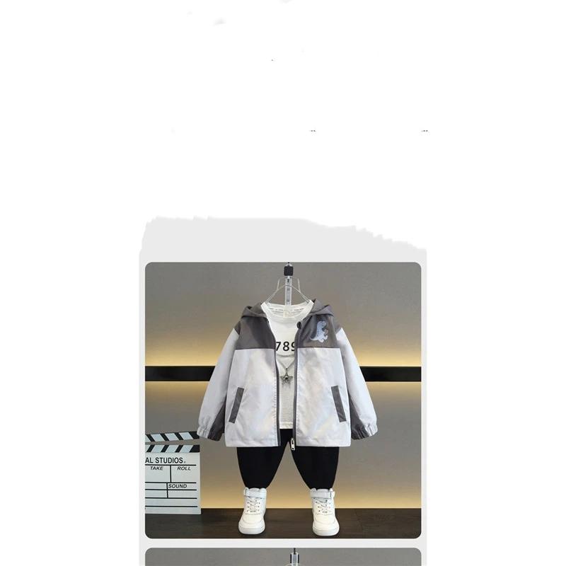 Children's Cartoon Dinosaur Print Hooded Jacket Boys' Zipper Jacket Spring And Autumn Styles