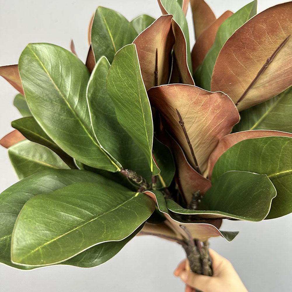 Artificial Magnolia Leaf Green Plant Floral Plastic Simulation Magnolia Branch Fake Plants Leaves Shopping Mall Decoration
