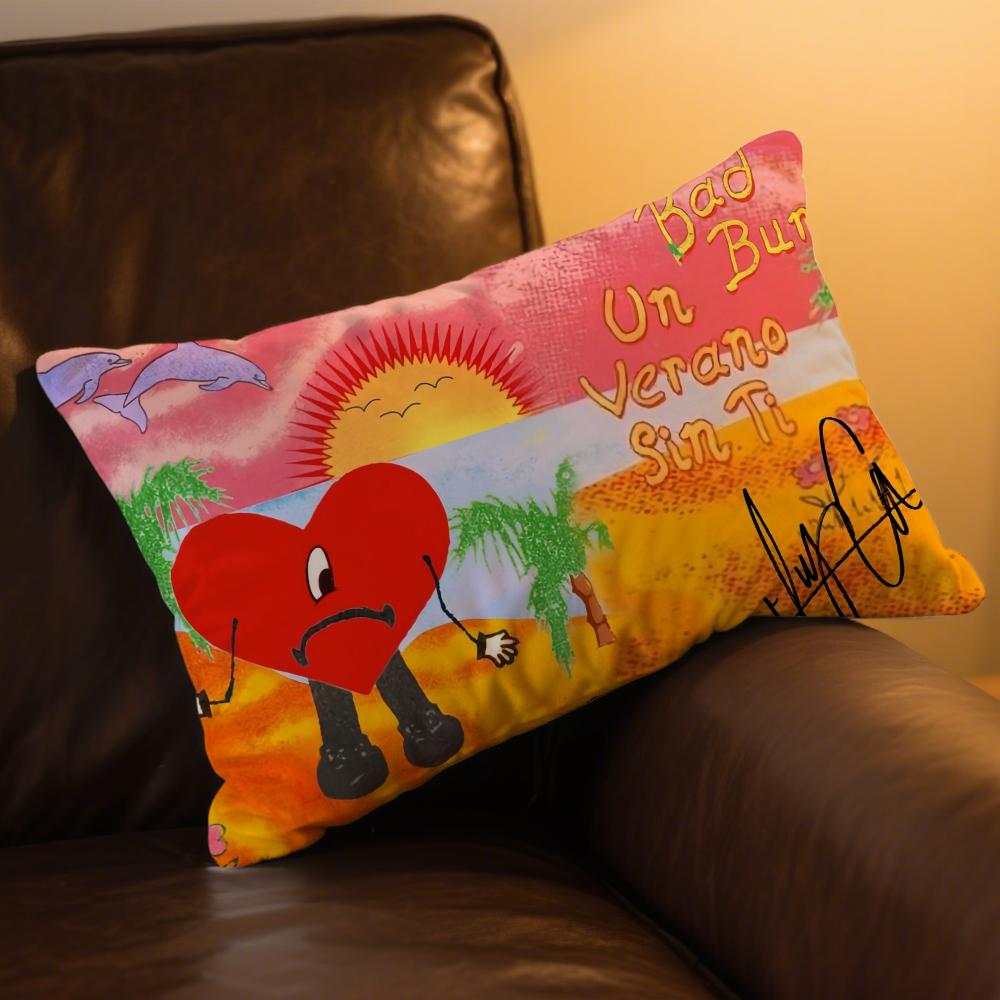 Bad B-bunny Tirar Mas Fotos D-dtmf Cushion Cover Hit Product Home Sofa Living Room Double-sided Soft Decorative Pillow Cover