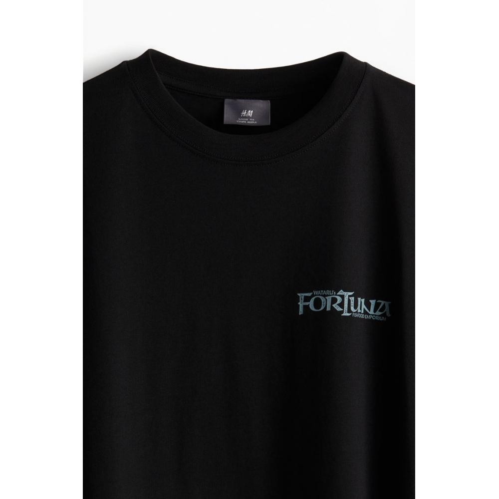 H M Loose FiT PrinTed T sHirT Black forTuna