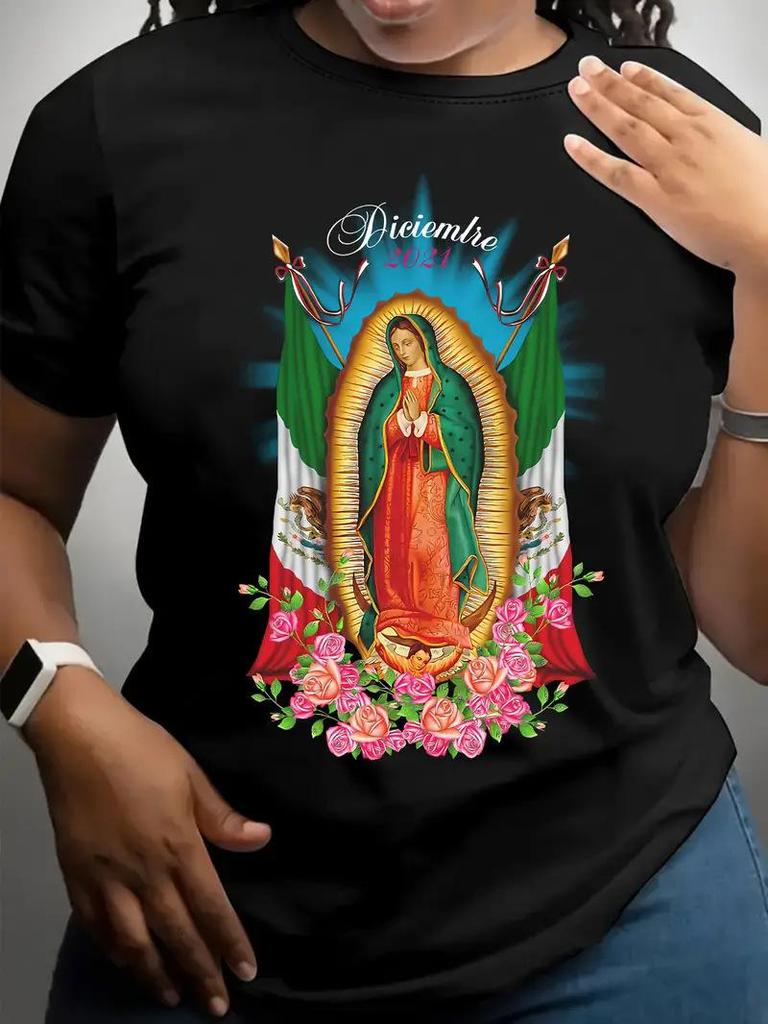 Damen Weihnachts-Rundhals-Kurzarm-Top - Europäischer und Amerikanischer Stil