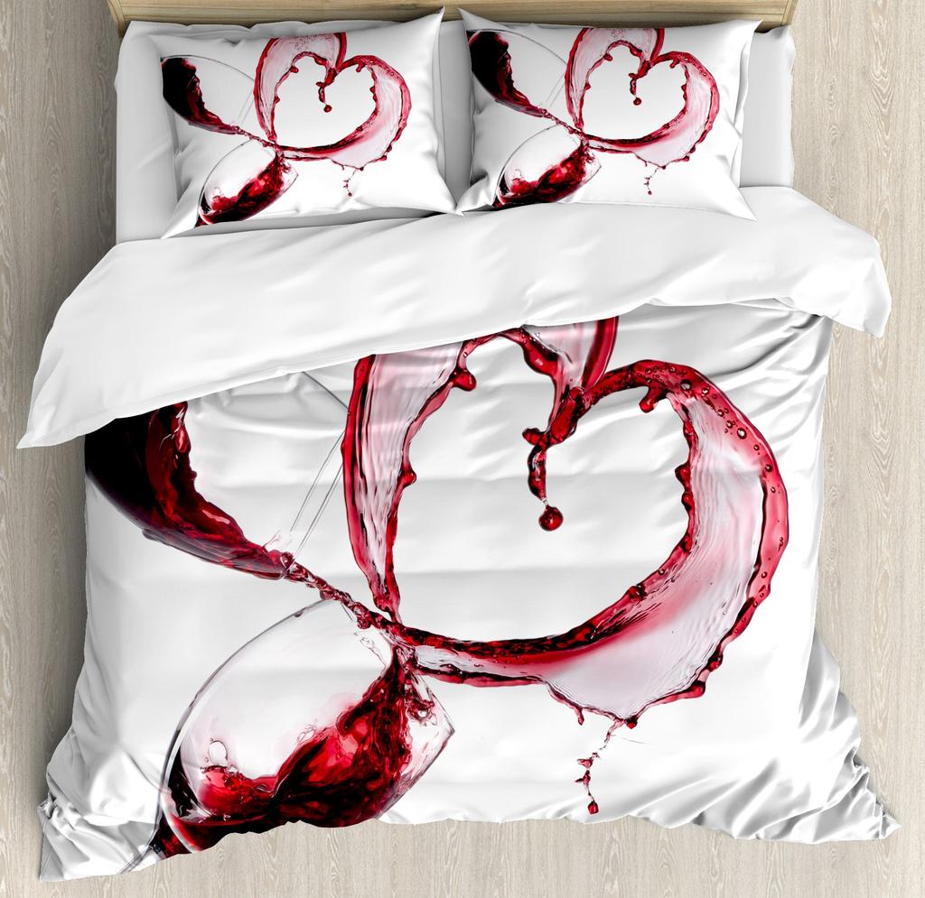 Red Hearts Soft Duvet Cover Set Quen Sized Dimensions, Red plus White Love Beding Set,Romantic Valentine Warm Comforter Cover Set,Couple Hearts Love