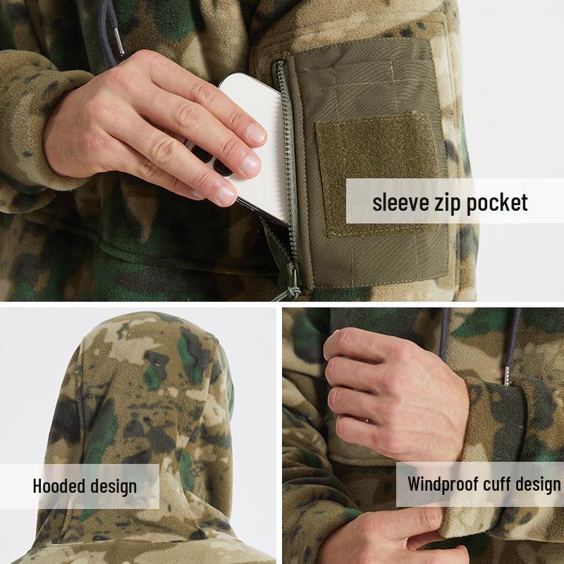 Men's Winter Camouflage Hooded Sweatshirt - Thick Fleece Lined, Warm, Outdoor Tactical Sport