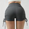 High-Waisted Quick-Dry Pleated Yoga Shorts: Butt-Lifting, Three-Quarter Length, with Drawstring for Running and Training