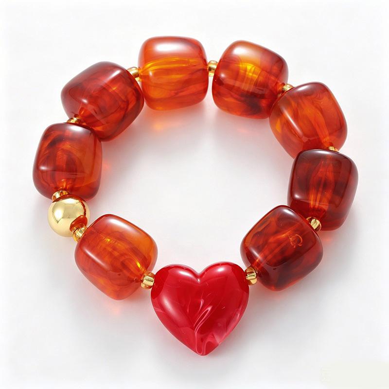 Europäisch Amerikanisch Trendy Bunt Acryl Harz Klobige Herzperlen Armband Halskette Set Umweltfreundliches Herz Statement Accessoire