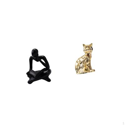 Abstract Cat Thinker Statue Decorative Figurine Sculpture Art Craft Ornament for Tabletop Living