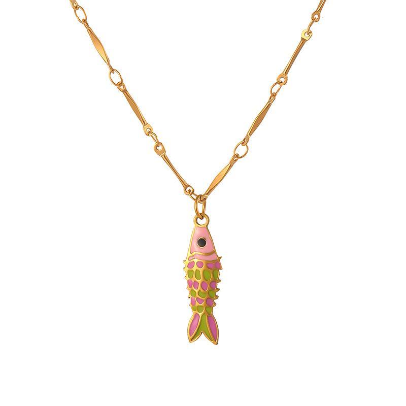 Bohemian Layered Fish Pendant Necklace Colorful Enamel Cute Trendy Adjustable for Teen Girls School Daily Wear