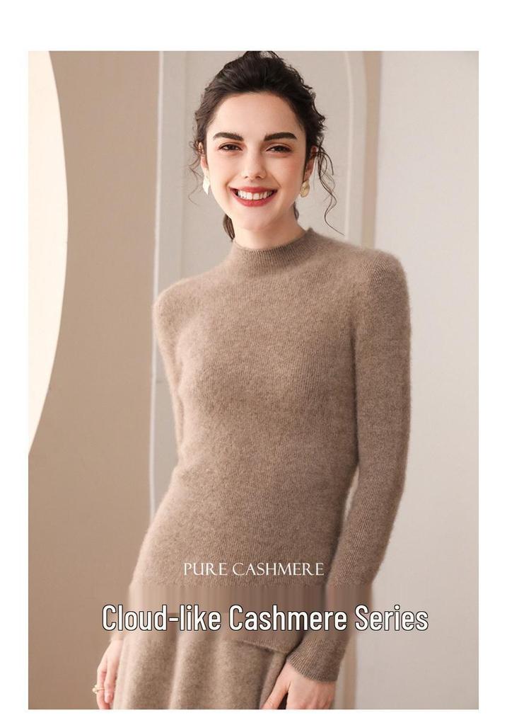 Women's 100% Cashmere High Neck Slim Fit Pullover Sweater