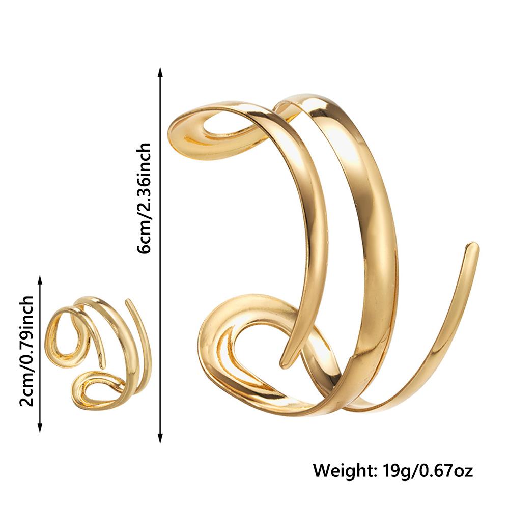 Smooth Bracelet and Ring Set Exaggerated Open Bangle Jewelry  for Party, Daily Wear