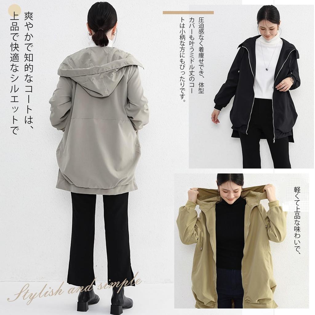 AUSKY Hooded with Zipper and Long Solid Loose Long for Everyday Wear Jacket/Coat Pockets, Sleeves, Color, Simple, Windproof, Fit, Length, Casual,