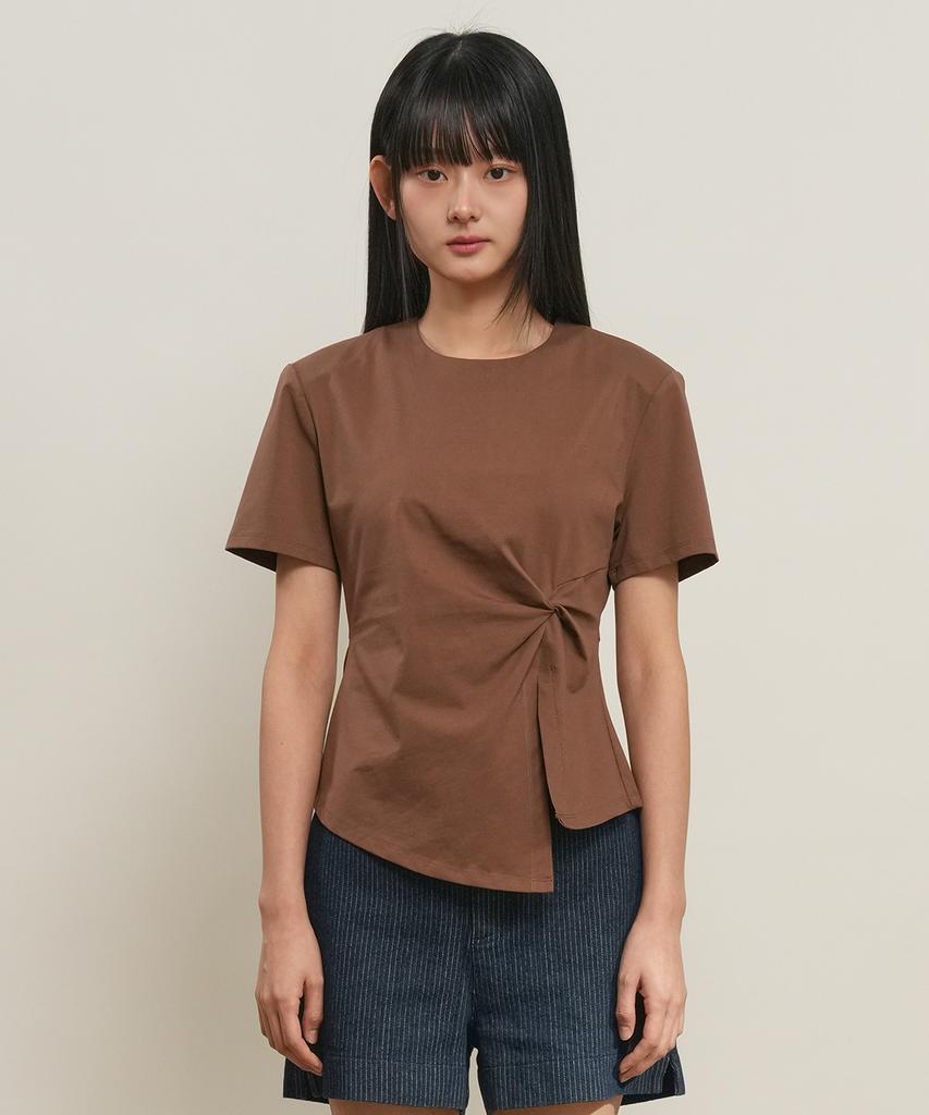 GENERALIDEA Shoulder Padded Twist T-Shirt [Brown] / Gf2Lts523