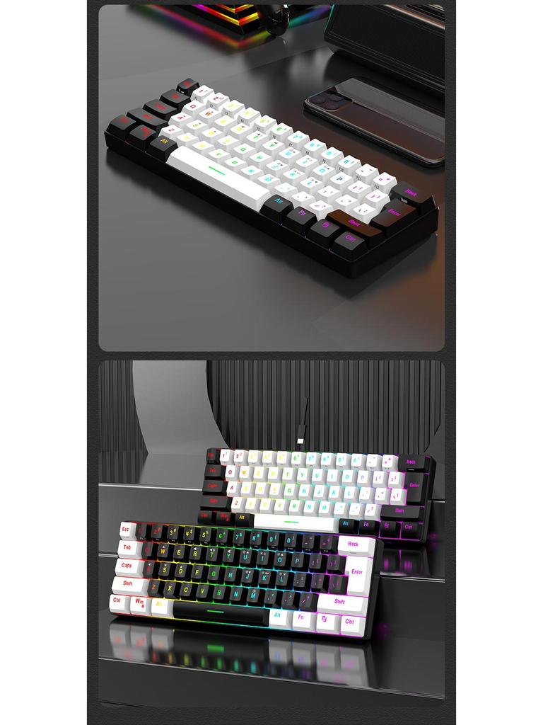 Wired RGB 61-Key Mini Gaming Keyboard - Compact, Mechanical Feel for Office and Portable Use