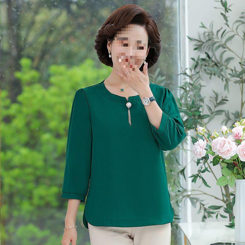 Stylish Spring Two-Piece Set for Middle-Aged Women - Loose Short-Sleeved Top & Bottom