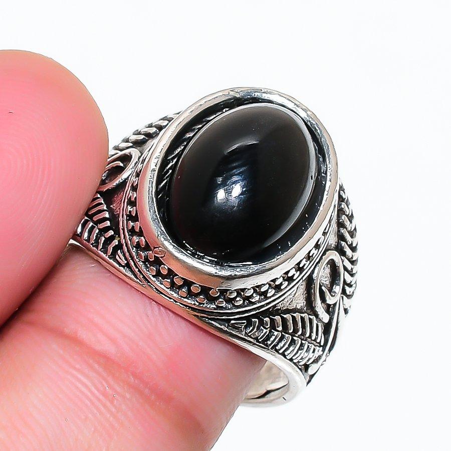 Natural Black Onyx Gemstone 925 Sterling Silver Jewelry Ring Size 9.5 RR-104
