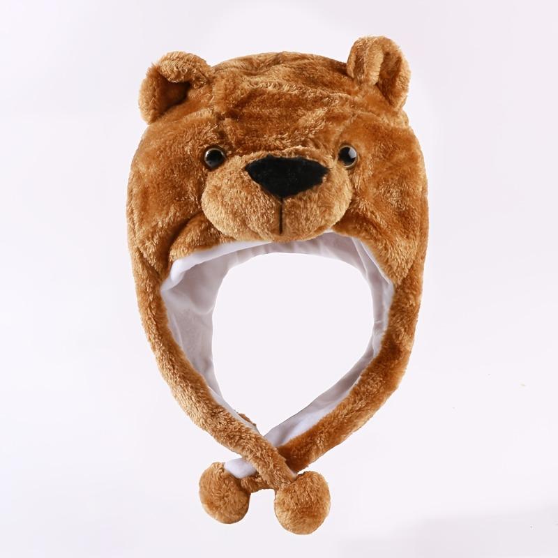 Plush Winter Animal Hat Warm Winter Hood for Adults Bear Earflap Hat Pom Costume Accessory Party Ski Cap