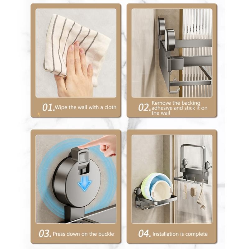 Aluminium Klappregal Saugnapfmontierte Küchenaufbewahrungslösung für effiziente Lagerung im Badezimmer Küche