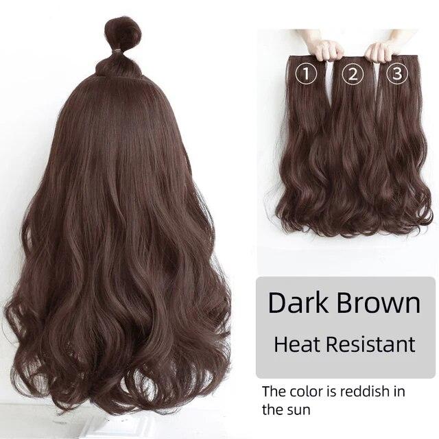 Extensii de păr sintetic, lung, drept, ondulat, ondulat, perucă falsă naturală, cu clipă pentru femeie, o singură bucată pentru femei