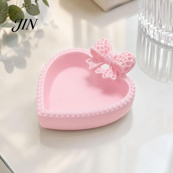 Narrative Space Decoration 3D Printed Bow Jewelry Tray, Cute Heart-Shaped Organizer, Stable Decorative Desktop Organizer Lightweight Luxury Desk Decor