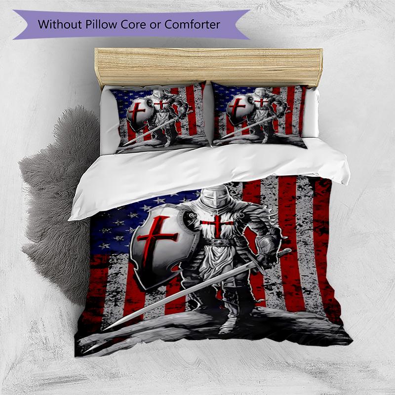 3pcs Knights Templar1 Pattern Bedding Set Duvet Cover Set Includes Duvet Cover &pillowcases, Perfect All Season Bedroom Decoration & Gift